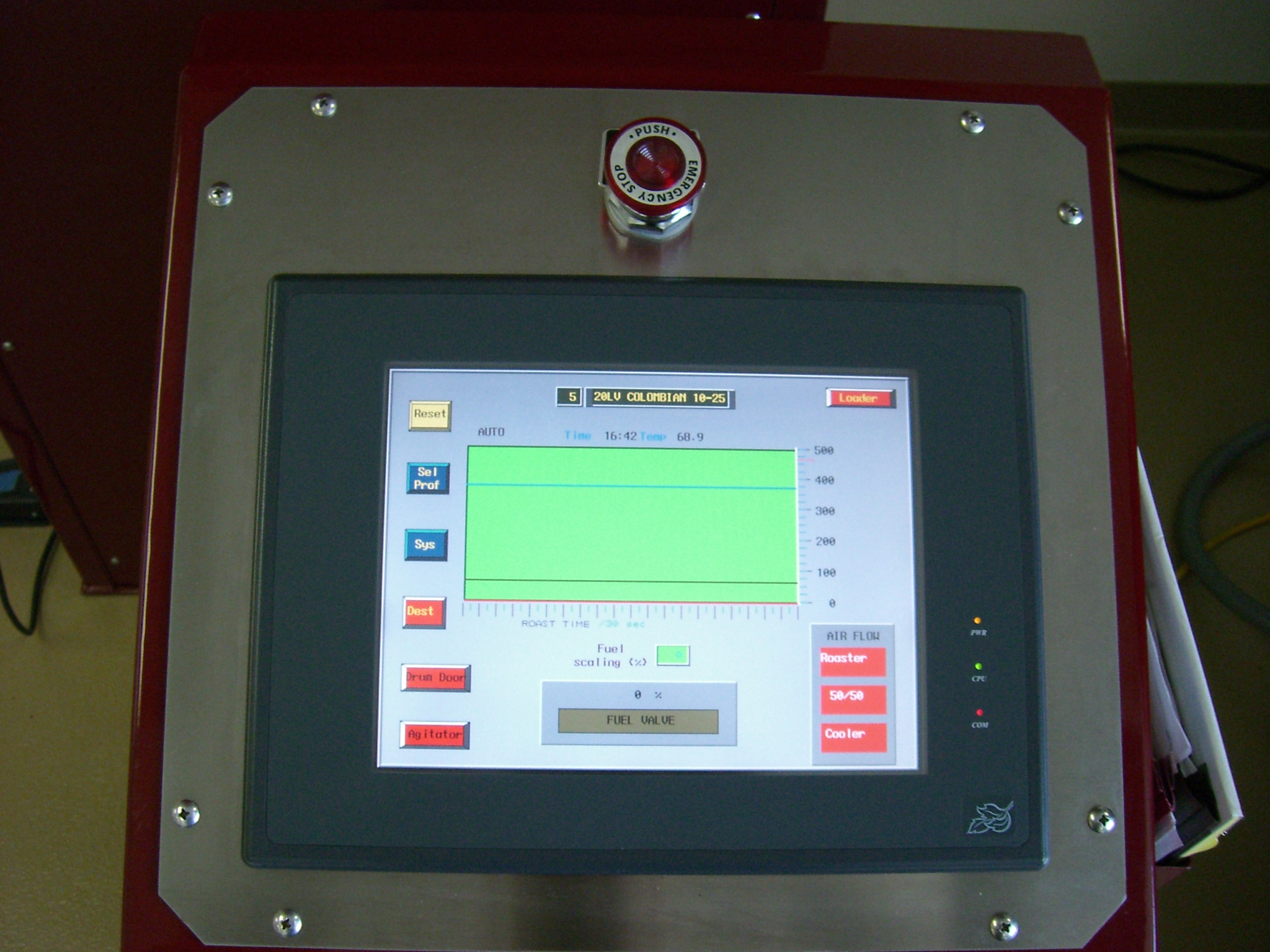 Level 1 Automation PLC touchscreen running AUTO mode with Colombian profile
