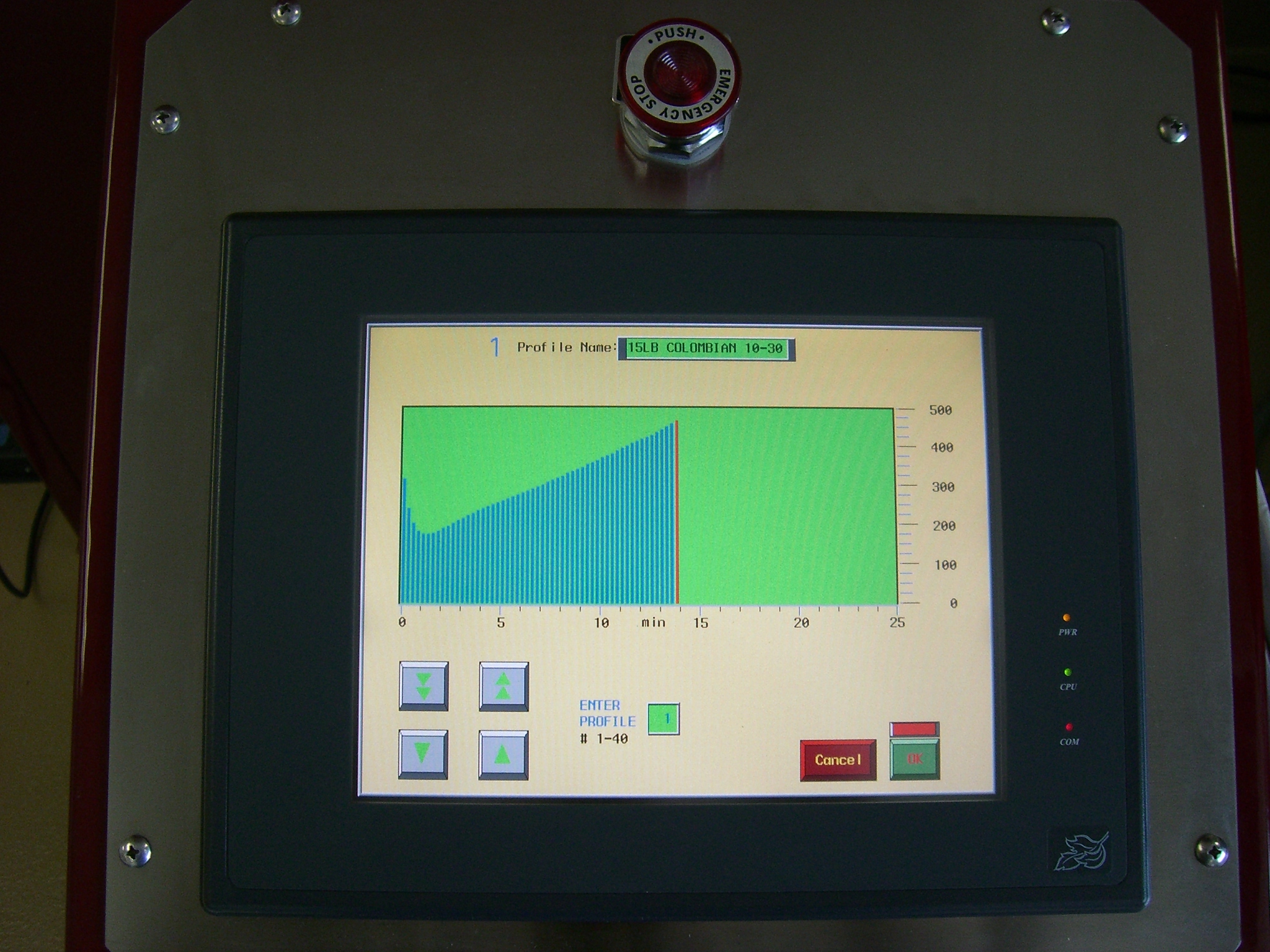 PLC profile editor showing 15LB Colombian ramp curve